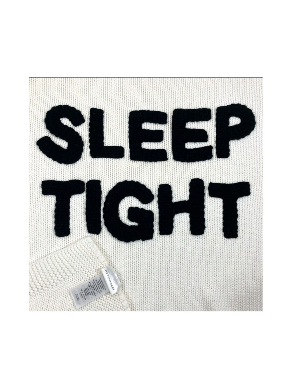 Pottery Barn Modern Baby "Sleep Tight" Knit Baby Blanket White Cotton  42"x28.5"